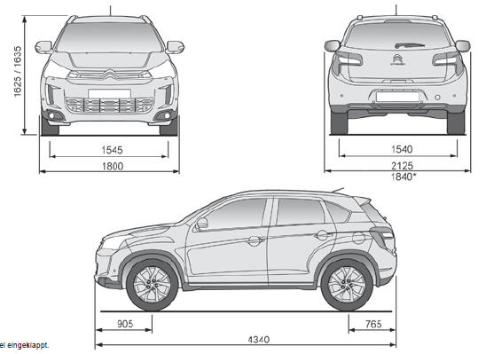 Citroen C4 Aircross. Fahrzeugabmessungen 