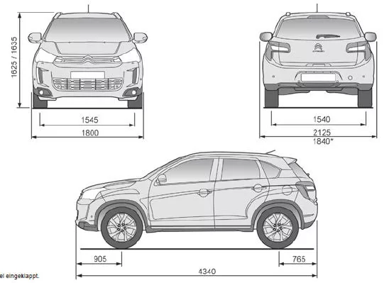 Citroen C4 Aircross. Fahrzeugabmessungen 