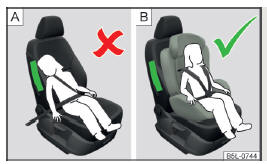 Abb. 18 Ein falsch gesichertes Kind in falscher Sitzposition - gefährdet durch den Seitenairbag / Ein mit